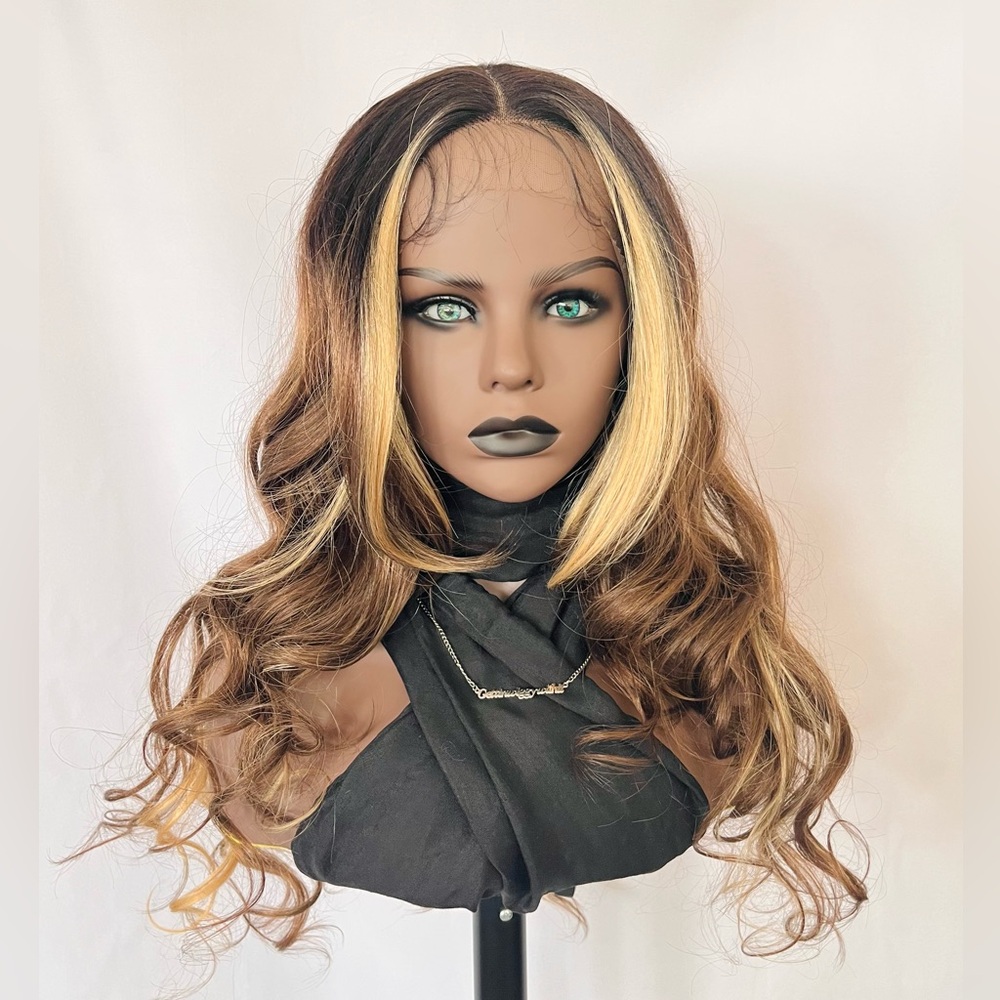 Can you say Gorgeous?! See this Brown & Blonde Premium Fiber Lace Front Wig 🙌